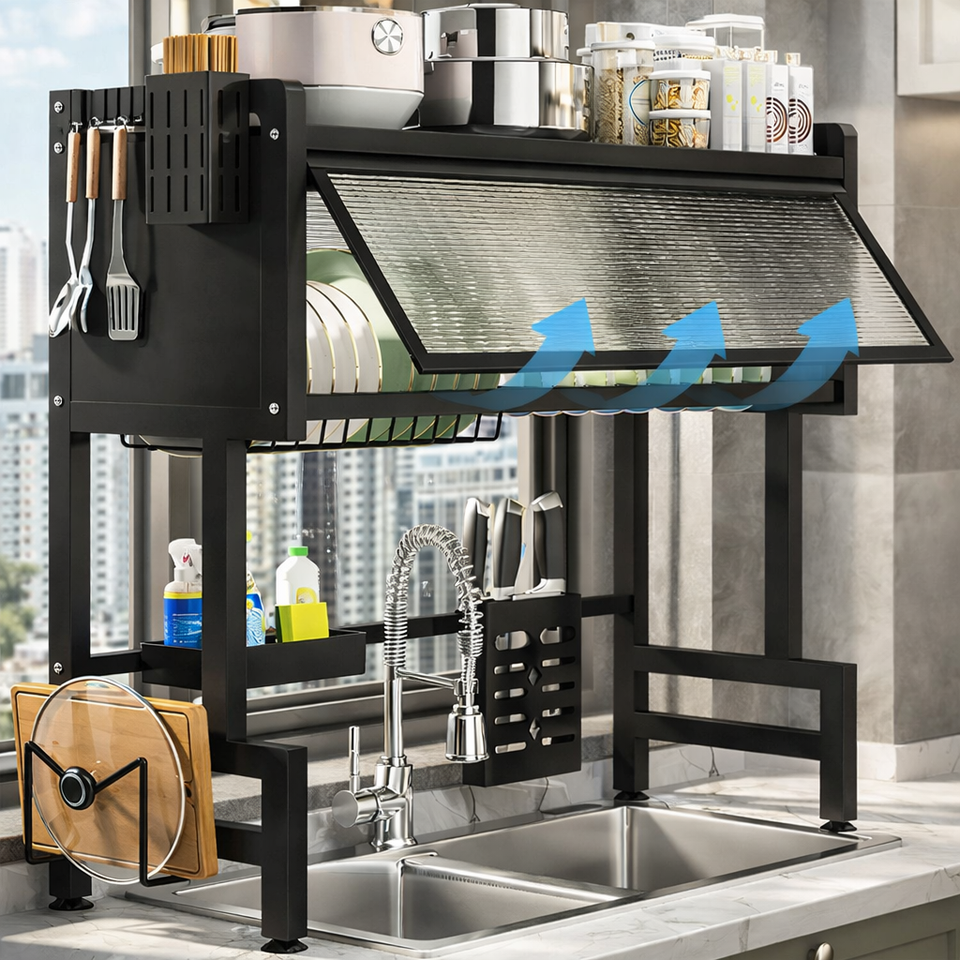 DryShield Max – Escurridor de Platos con Tapa 2 Niveles