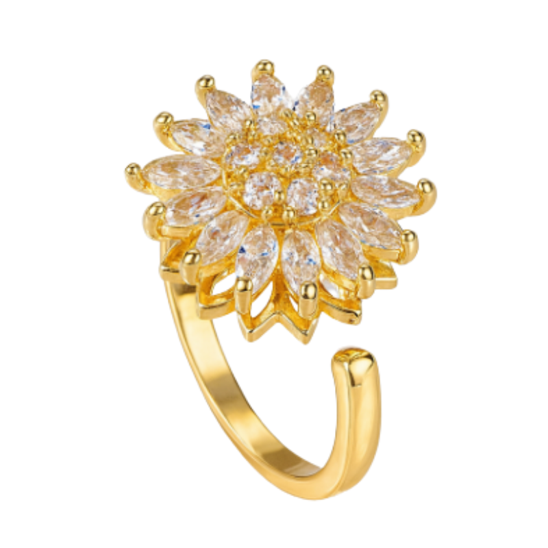 SolFlair – Anillo Girasol Giratorio con Circonias