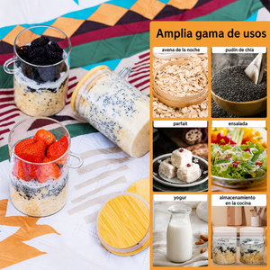 FreshSeal — Frasco de Vidrio con Tapa de Bambú y Cuchara