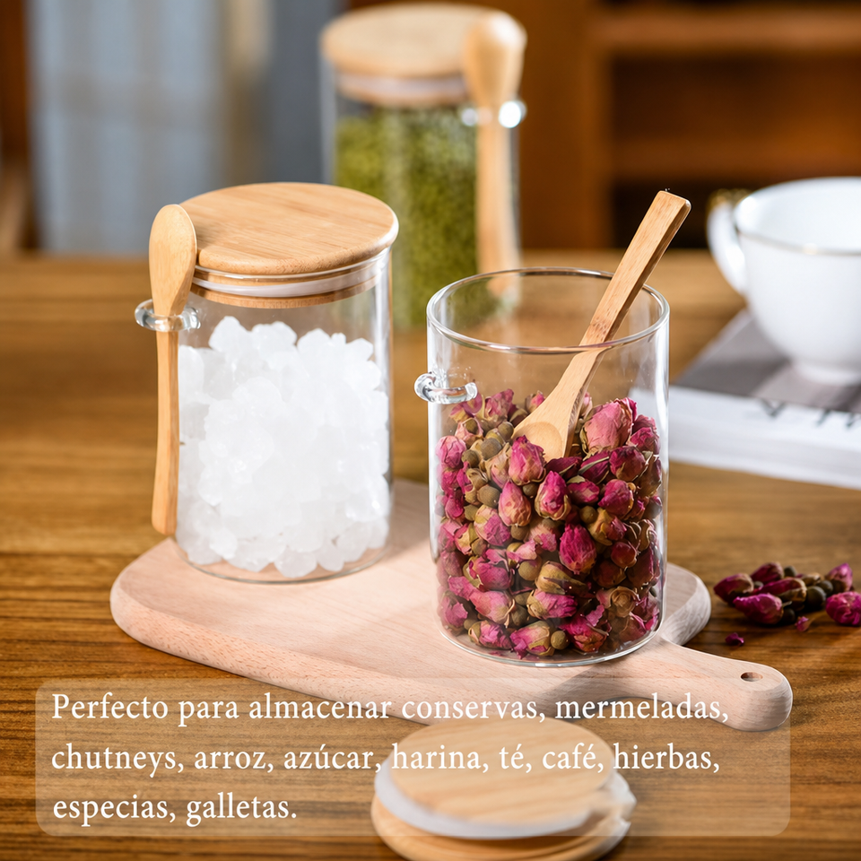FreshSeal — Frasco de Vidrio con Tapa de Bambú y Cuchara