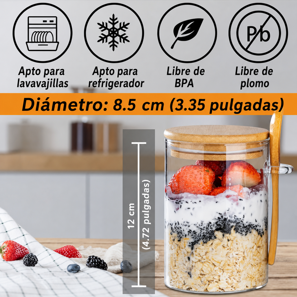 FreshSeal — Frasco de Vidrio con Tapa de Bambú y Cuchara