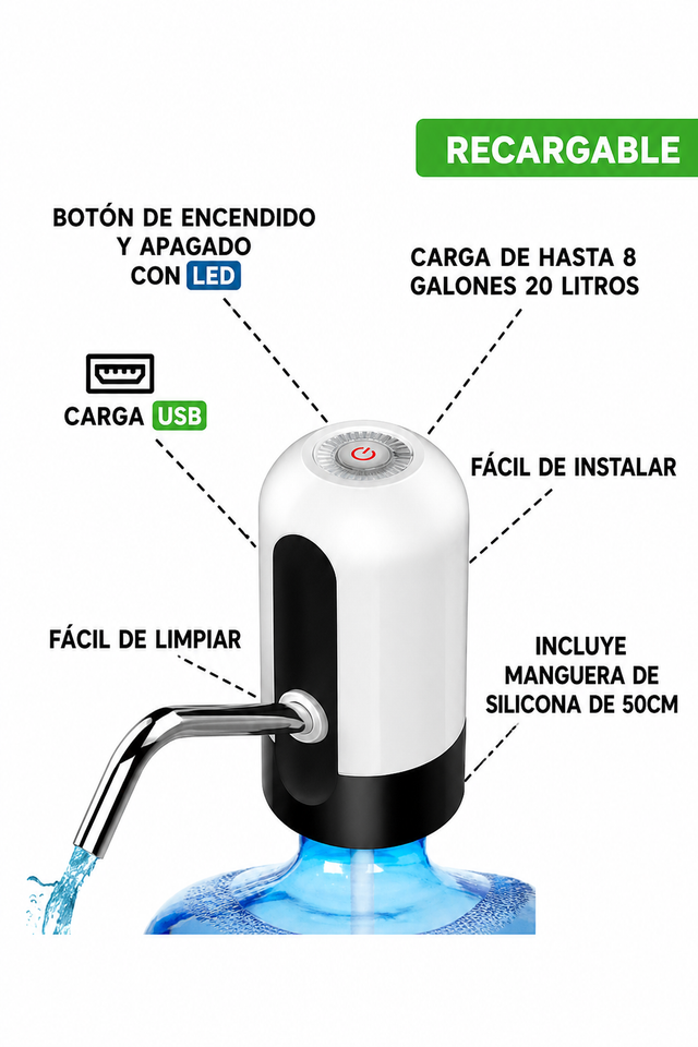 AquaFácil – Bomba Eléctrica Recargable por USB